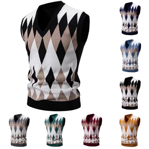 Cambkatl Men's Classic Argyle Preppy Striped Sweater Vest Casual V Neck Slim Fit Cable Knitted Sleeveless Pullover Sweaters2