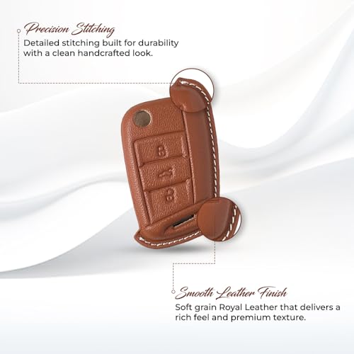 Image of Keyzone Royal Leather Key Cover for Virtus, Kylaq, Slavia, Kodiaq, Kushaq, Taigun, Tiguan, Octavia, Jetta, Superb, Karoq, T-ROC flip Key (Celestial Blue)