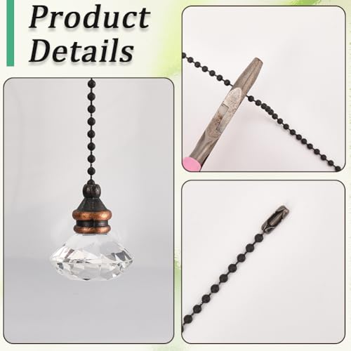 Image of GORGECRAFT 2PCS Ceiling Fan Pull Chain 13 Inches Light and Fan Cord Swith Connector Clear Crystal Diamond Fan Pull Chain Charms Ceiling Fan Pull Chain Extenders for Ceiling Light Lamp Fan