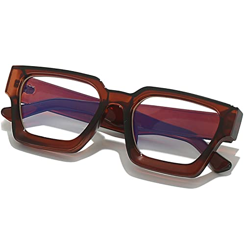 AIEYEZO Square Thick Frame Glasses for Women Men Fashion Blue