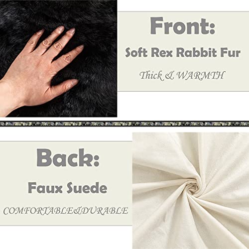 Real Rex Rabbit Fur Blanket Soft Black Fur Throw Fuzzy Warm Thick Pelt Throw Blanket Luxury Plush Skin Rug Leather Decorative Blanket For Sofa Couch Bed Living Room 55X78.7In #TOP1
