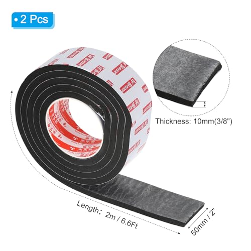 Image of PATIKIL 2 inch W x 3 /8 inch T x 6.6Ft Double Sided Foam Tape, 2Rolls EVA Multipurpose Self Adhesive Weather Sponge Stripping for Home Decorations, Card Scrapbooking DIY Craft Project, Black