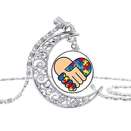 Autismo Colorido Puzzle Símbolo Árbol Plateado Luna Collar Cuida del Autismo Difundir Amor Collar Niños Joyería Accesorios Cover