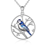 ONEFINITY Blue Jay Necklace 925 Sterling Silver Blue Jay Pendant Necklaces Blue Bird Jewelry for Bird Lover Gifts