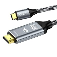 8K USB C to HDMI 2.1 Cable 6.6Ft, 48Gbps USB Type-C to HDMI Braided Cord 8K@60Hz,4K@120Hz Compatible with Thunderbolt 4/3, for iPhone 15/15Promax, MacBook Air, iPad, XPS 17