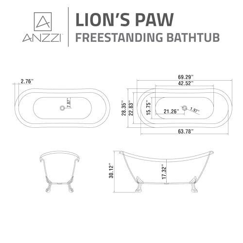 Anzzi FT-CF130LXFT-CH Clawfoot Series One Piece Belissima Double Slipper Acrylic Tub In White thumb #1