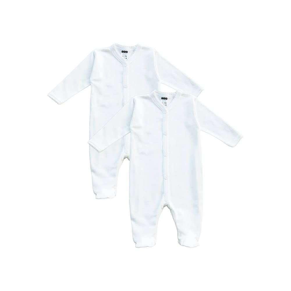 MEA BABY śpioszki niemowlęce unisex wykonane ze 100% bawełny organicznej, pakowane po 2 sztuki. Białe (kremowe) piżamy, chłopięce piżamy, dziewczęce piżamy (68)
