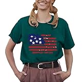 Women 4th of July Shirts American Flag Graphic Patriotic Shirt Casual Short Sleeve Independence Day Tops(Green, L) ropa Interior Mujer