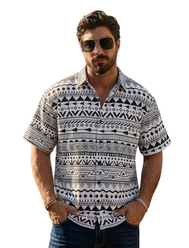 Image of BROWN CULTURE Men's Cotton Blend Abstract Print Shirt with Spread Collared Half Sleeves Standard Length and Button Down Closure Type | Shirt for Man