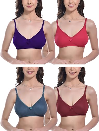 Image of FIMS - Fashion is my style Women Cotton Blend Non-Padded Bra Non-Wired Mould Seamless Cup Solid Bras Cup-B Pack of 1, Multicolor