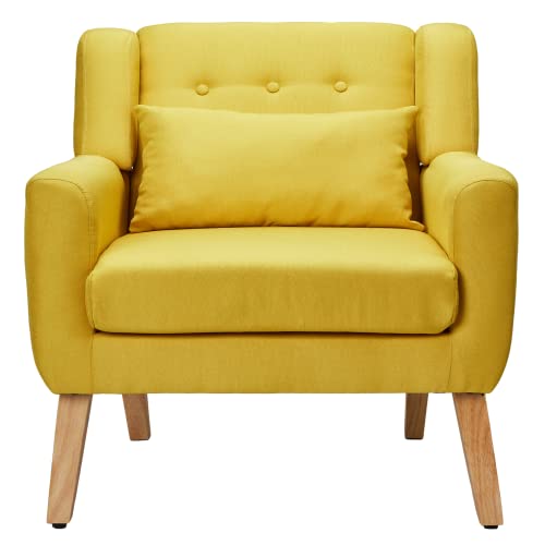 Joysoul Comfy Accent Chair,Living Room Reading Arm Chair Upholstered,Linen Fabric Single Sofa Chair For Bedroom Living Room,Recliner Armchair With Pillow,Bottom Storage,Adjustable Feet,Yellow #TOP29