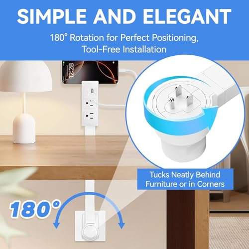 Outlet Extender, 180° Rotating & Extendable Plug Splitter, 2 AC Outlets, USB-A & USB-C Fast Charging, Surge Protector, No-Drill for Hard-to-Reach Areas Behind Couch & Desk by OWVNZOK - Image 3