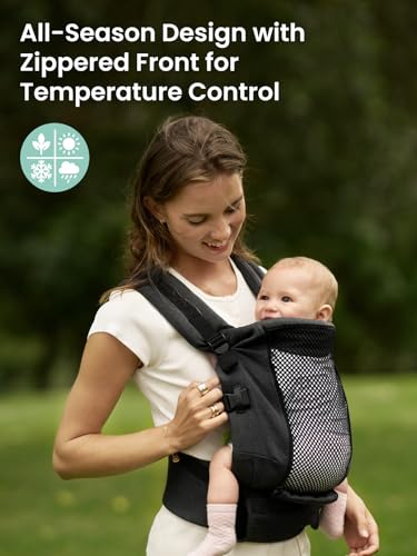 Image of GROWNSY Baby Carrier, All Season Design with Adjustable Mesh Panel, Ergonomic Infant Carrier Wraps with Lower & Upper Buckle, Newborn to Toddler (7-44lbs), Baby Carriers, Hands-Free Parenting, Black