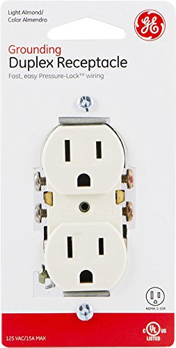 GE home electrical, Light Almond, GE Grounding Duplex Outlet, In Wall Receptacle, 3 Prong Electrical Socket, Easy Install, 15 Amp, UL Listed, 17814, Standard