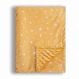 Donsonny Baby Blanket for Boys Girls Soft Minky with Double Layer Dotted Backing, Star and Moon Printed 30 x 40 Inch Receiving Blanket (Ginger)