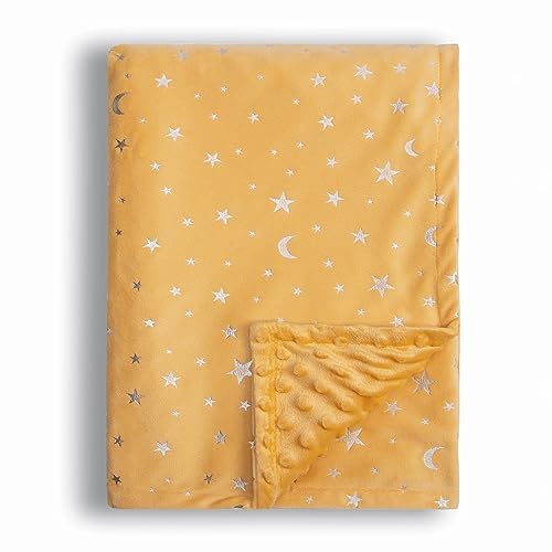 Image of Donsonny Baby Blanket for Boys Girls Soft Minky with Double Layer Dotted Backing, Star and Moon Printed 30 x 40 Inch Receiving Blanket (Ginger)