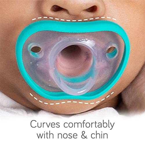 Nanobebe Baby Pacifiers 0-3 Month - Orthodontic, Curves Comfortably with Face Contour, Award Winning for Breastfeeding Babies, 100% Silicone, Baby Registry Gift 4pk, Sage/White