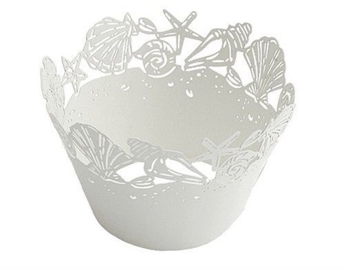 Krismile 48 White Beach Themed Wedding Sea Shell Seashells Cupcake Wrapper Baby Shower Wedding Party Cake Liners Decoration / Pearl White Hawaiian Sea Shells Filigree Laser Cut Paper Cupcake Wrappers Wraps Baby Shower Wedding Party Beach Themed Dinner Party Bridal Shower Cake Liners Decoration #TOP1