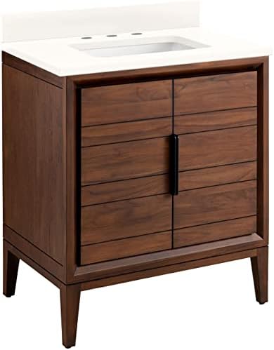 Signature Hardware 953344-30-RUMB-8 Aliso 30" Free Standing Single Vanity Set with Teak Cabinet, Vanity Top, and Rectangular Undermount Sink - 8" Faucet Holes
