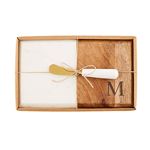 Mud Pie Initial Marble And Wood Set Board 6" X 10" | Spreader 6" #TOP1