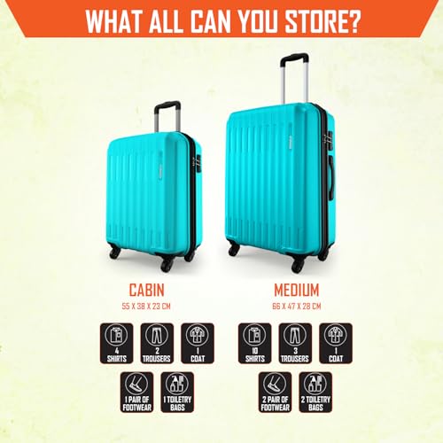 Image of Safari Genius Alley Set of 2 (Cabin + Medium) Trolley Bags Hard Case Polypropylene, 4 Wheels, 360 Degree Wheeling Luggage, Travel Bag, Suitcase for Travel, Trolley Bags for Travel, Scuba Blue