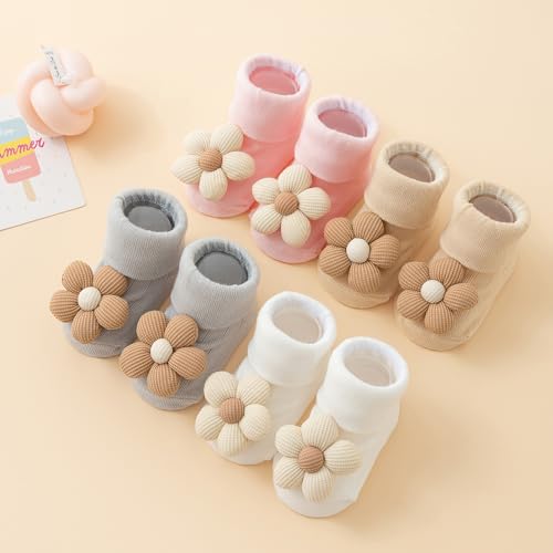 4Pairs Baby Toddler Grip Socks Flower Baby Non-slip Socks for Girls Boys Infant Kids3