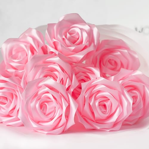 Image of Mauproy 1-1 /2 Inch Wide Pink Satin Ribbon, 50 Yards Solid Polyester Fabric Ribbon for Roses Making, Gift Wrapping, Flower Bouquets, Wedding Decorations, Handmade Crafts