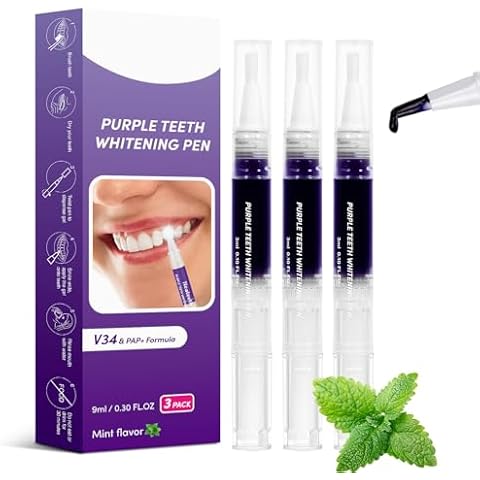 Purple Teeth Whitening Pens, Teeth Whitening Gel Pen for Sensitive Teeth, Whitening Pens for Your Teeth, Instant Teeth Whitening Pen Paint for Yellow Teeth 3 Packs Cover