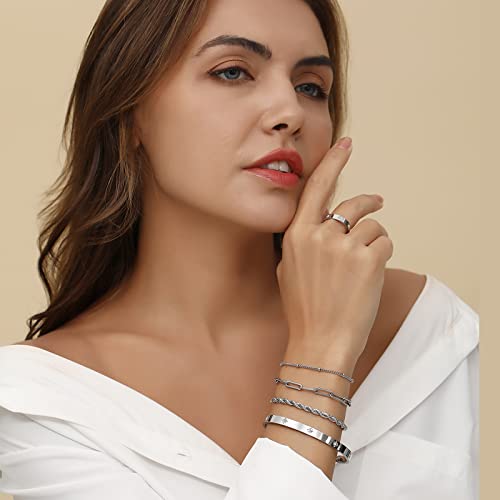 Chrishine Life Silver Bracelets For Women Stacking Stackable Paperclip Link Chain Cuff Bracelets Set Layered Bracelets Jewelry Pulseras De Mujer Birthday Valentines Mothers Day Gifts For Women #TOP5