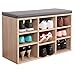 Produktbild RICOO WM035-ES-A Schuhregal 79x49x30 cm Holz Eiche Sonoma Sitzbank mit Stauraum Schuhschrank mit Sitzkissen Schuhbank für Flur Schuhablage