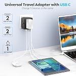 Universal International Power Travel Plug Adapter, 5 in 1 European Travel Plug Adapter W/ 3.5A 2xUSB-A and 2xUSB C Wall Charger and Worldwide AC Outlet for Europe USA UK AUS Asia