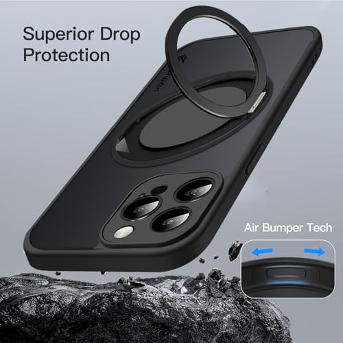 Image of KARWAN Tough Shockproof Armor Back Case Cover Compatible with iPhone 14 Pro Max with 360 Degree Rotation Magnetic Attraction Ring Holder Heavy Duty Rugged Cover with Magnetic MagEase Wireless Charging