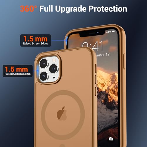 Image of SUPFINE Magnetic for iPhone 11 Pro Max Case Brown | (Compatible with MagSafe)(Military Grade Drop Protection)Shockproof Translucent Matte Phone Cover