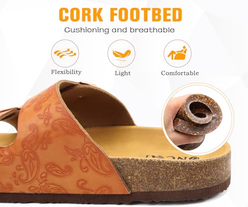 Image of ONCAI Womens Flat Slide Sandals with Arch Support 2 Strap Adjustable Buckle Slip on Slides Shoes Non Slip Rubber Sole