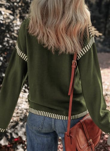 Image of Dokotoo Sweaters for Women Fashion Solid Crewneck Loose Fit Long Sleeve Contrast Cable Knit Pullover Sweater Jumper Tops