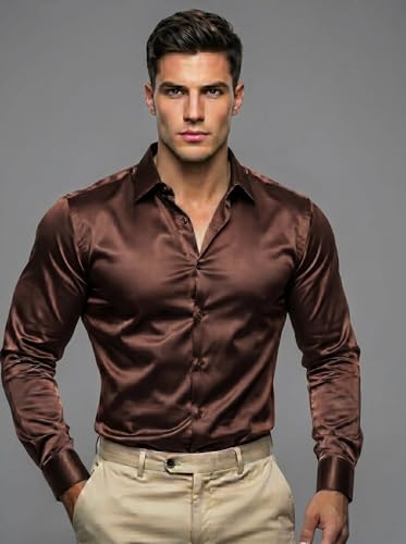 Image of Diverse Men's Satin Casual Shirt | Premium Solid Poly Satin | Wrinkle-Free, Full Sleeve Regular Fit Office, Business Wear