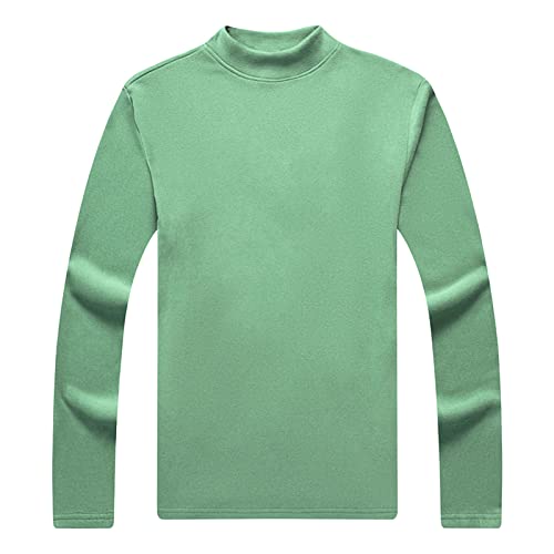 Men's Mock Neck Long Sleeve T-Shirts Fashion Fleece Pullover Shirts Sweater Slim Fit Basic Undershirt Top (X-Large,Green)