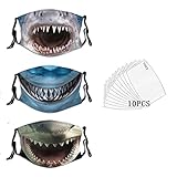 3 PCS Shark mouth Face Mask Fashion Printed Reusable Washable Comfortable Windproof Dust Shark Mask...