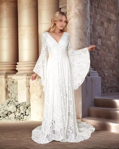 Long Sleeves Boho Wedding Dress Lace Beach Boho Wedding Dresses for Bride2