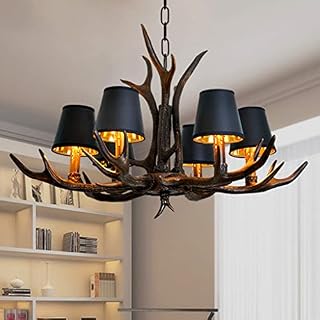 Pendant Lights Retro Resin Antlers Dining Table Hanging Lamp Height Adjustable Restaurant E14 Base Candle Chandelier Living Room Rustic Ceiling Lamp Dining Room Clothing Store Art Droplight,6 heads