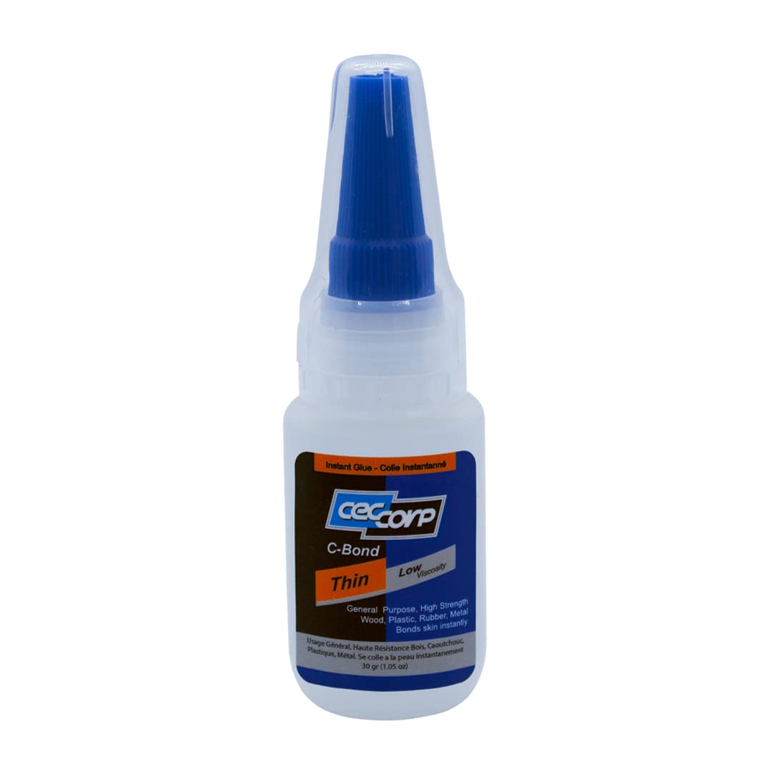 Super Glue CA Glue C-Bond Cyanoacrylate Instant Adhesive by CECCORP – Thin (30 Grams / 1.05 Oz) – Suitable for Bonding Hard/Soft Plastics and Rubber, Metal, Ceramic, Glass, Wood – Fast Curing