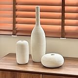Ceramic Vase Set of 3 Flower Vases Home Decor Modern Boho Rustic Farmhouse Large Decorative Aesthetic Minimalist Matte Vases for Centerpieces Living Room Table Shelf (Beige White)