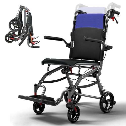 SOFTFISH 19lbs Transport Wheelchair Lightweight Foldable, Wheelchairs for Adults Transport Chair-Adjustable Height, Portable Folding Narrow Wheelchair, Small Travel Transfer Wheel Chair for Seniors