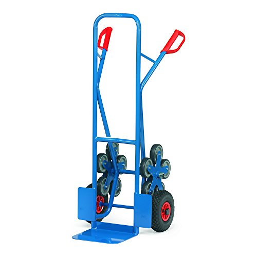 Fetra Stahlrohr-Treppenkarre, Traglast 200 kg, Schaufel, 2 Räder Lufbereifung mit 2 Fünfarmige Radsterne, 1 Stück, 1300 x 590 mm, blau, TK1327