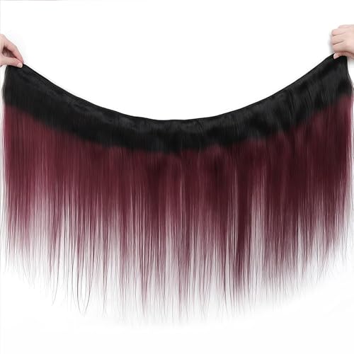 Straight Human Hair Bundles 1B99J Burgundy 12 14 16 Inch Straight Bundle Human Virgin Remy Hair 3 Bundles Soft Silky Hair Extensions Weave No Tangle for Black Women — view 5