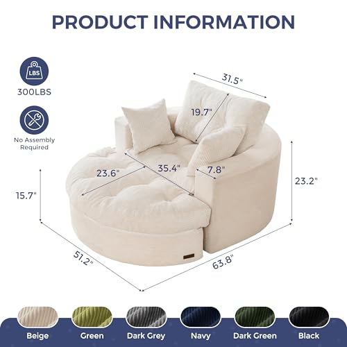 Image of MAXYOYO Modular Sectional Chaise Lounge Sofa, Round Upholstered Lounge Chair with Ottoman, Comfy Couch with Layered Cushion, Tufted Sleeper Chair for Living Room, No Assembly, Beige