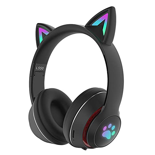 FEDBNET Fone de Ouvido Orelha de Gato com Iluminação LED, Headset Bluetooth 5.0 para Jogos/Músicas E