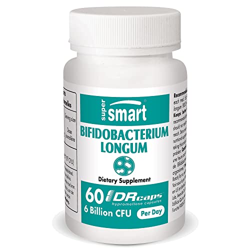Supersmart - Bifidobacterium Longum (BB536) 6 Billion CFU per Day - Probiotics & Prebiotics Supplement | Non-GMO & Gluten Free - 60 DR Capsules