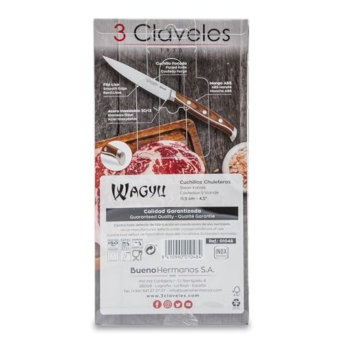 Miniatura 6 de 3 Claveles - Juego De 4 Cuchillos Chuleteros En Acero Inoxidable Forjado 3cr13 Gama Wagyu, Mango Abs Imitación Madera