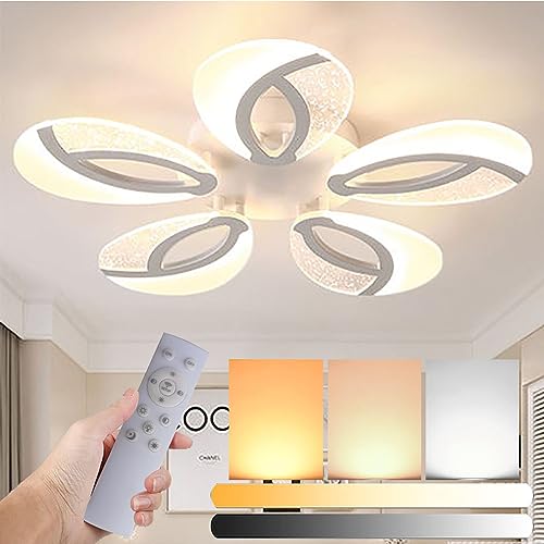 Image of Ceiling Lights for bedroom LED Dimmable 5-Lights 26 Inch Modern Flush Mount 45W Chandelier for Living Room Bedroom Kitchen Acrylic Ceiling Lighting White Ceiling Lamp